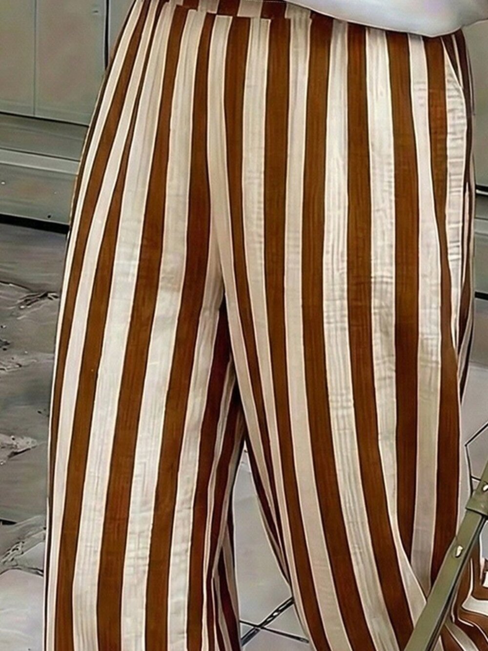 Brown Casual Women's Striped Woven Wide Leg Beach Pants - Picture 4 of 5